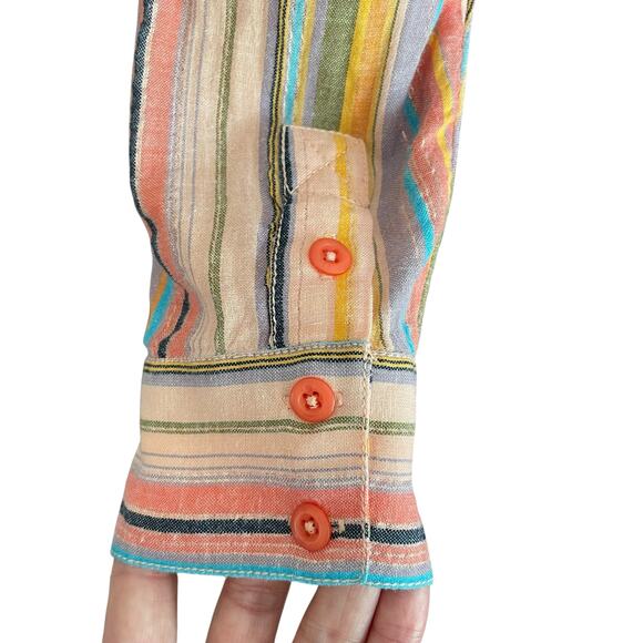 ANTHRO Pilcro Long Sleeve Striped Boyfriend Oversized Shirt S/M Casual Work Fall - Picture 7 of 12